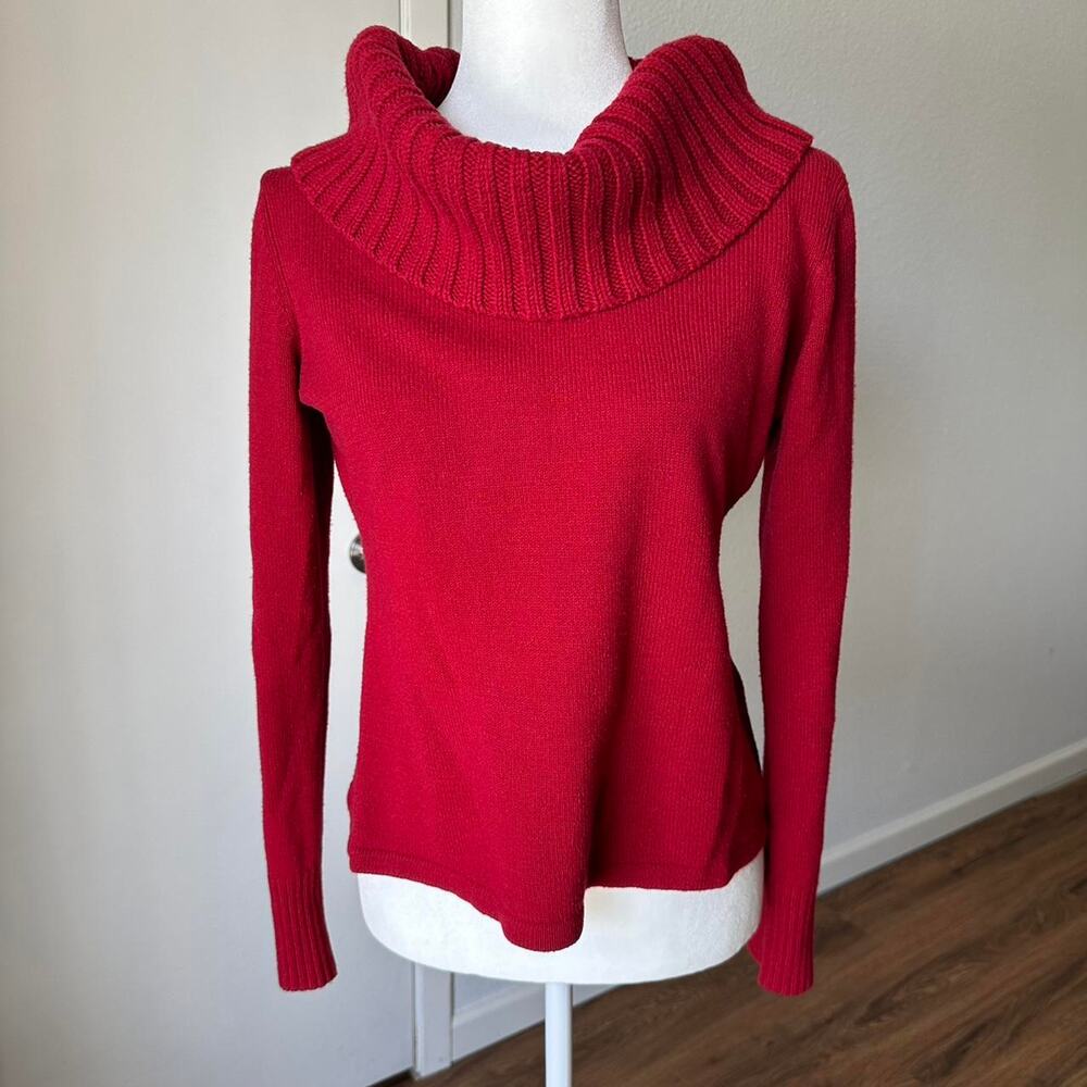 Ann Taylor Loft Red Knit Cowl Neck Wool Blend Sweater Woman’s Size Medium